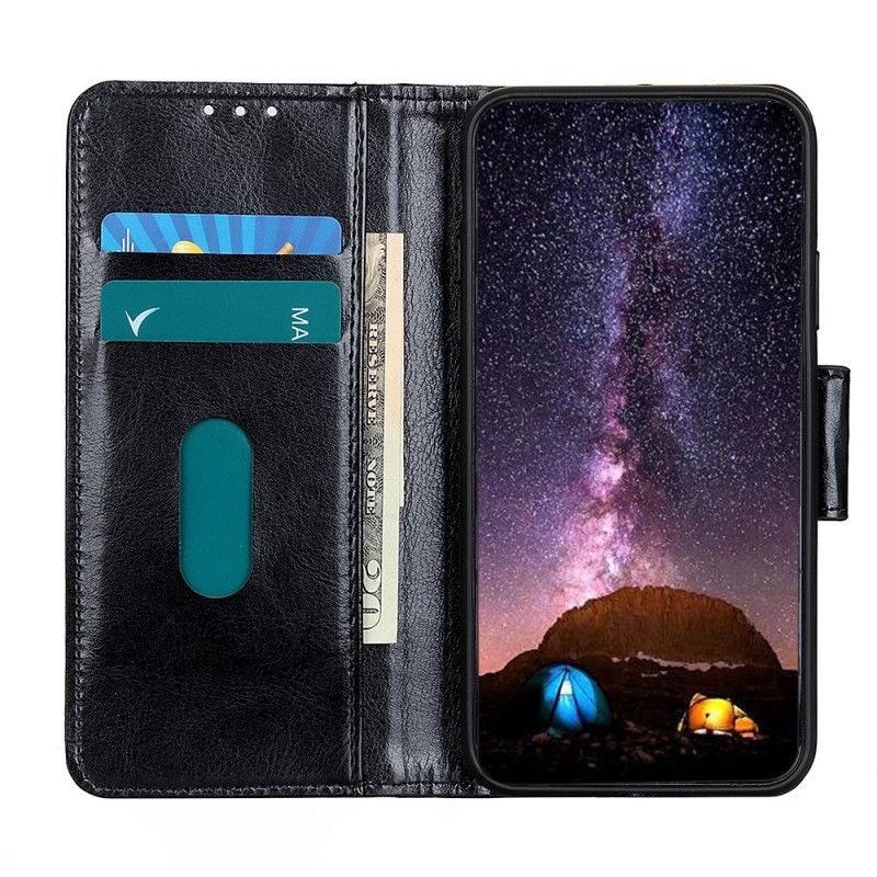 Flip Case Leren Samsung Galaxy A02s Rood Zwart Glanzend Leereffect