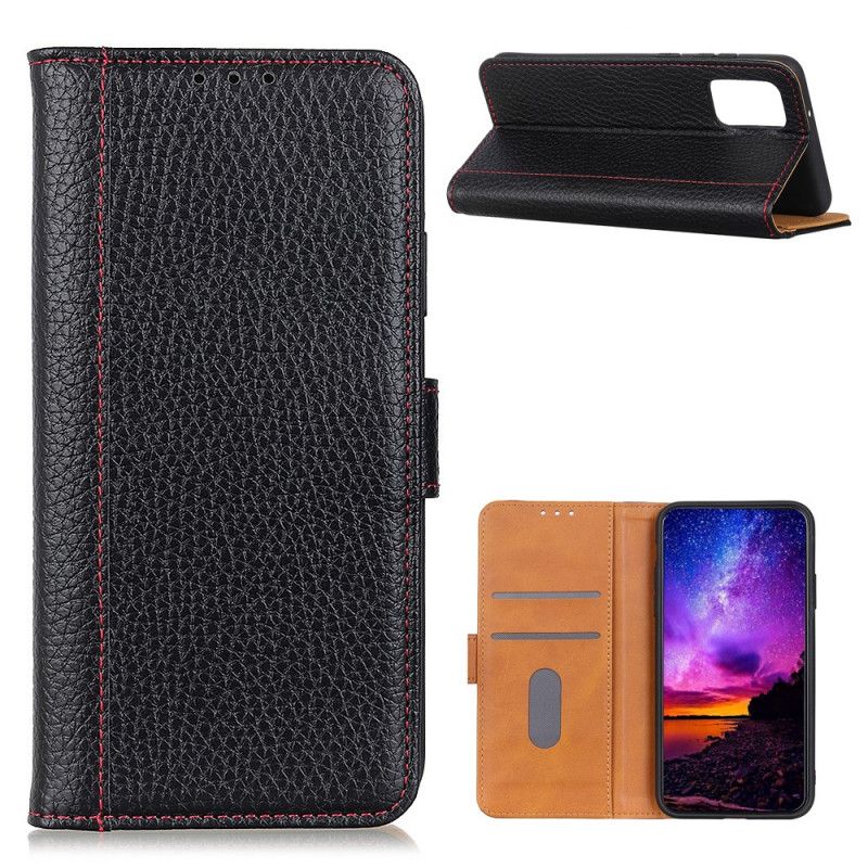 Flip Case Leren Samsung Galaxy A02s Rood Zwart Naden In Lychee-Leereffect