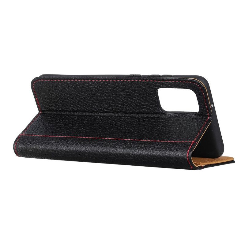Flip Case Leren Samsung Galaxy A02s Rood Zwart Naden In Lychee-Leereffect
