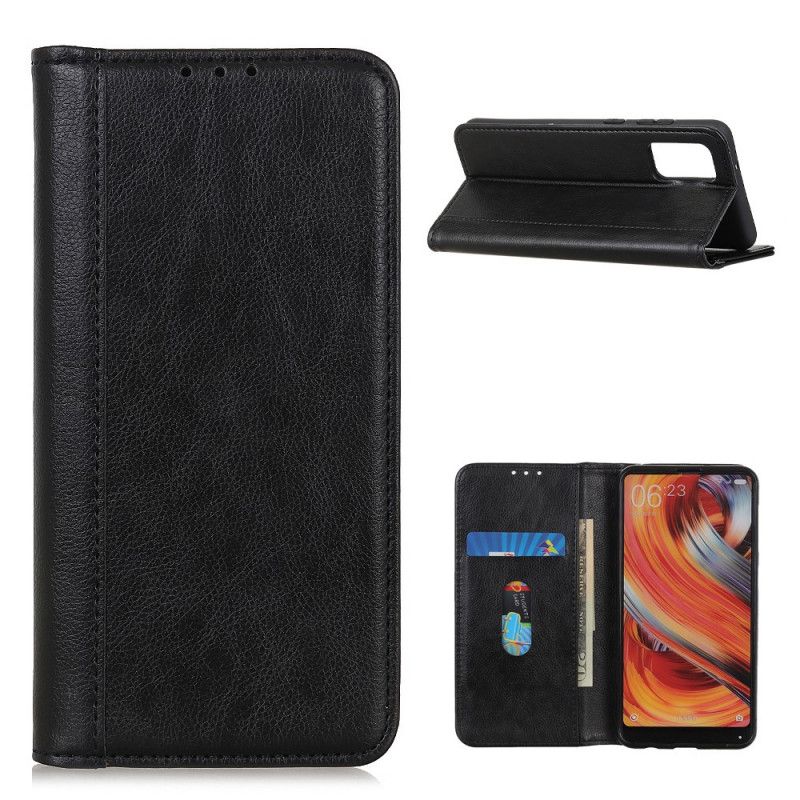 Folio-hoesje Samsung Galaxy A02s Donkerblauw Zwart Gekleurd Split Lychee Leer