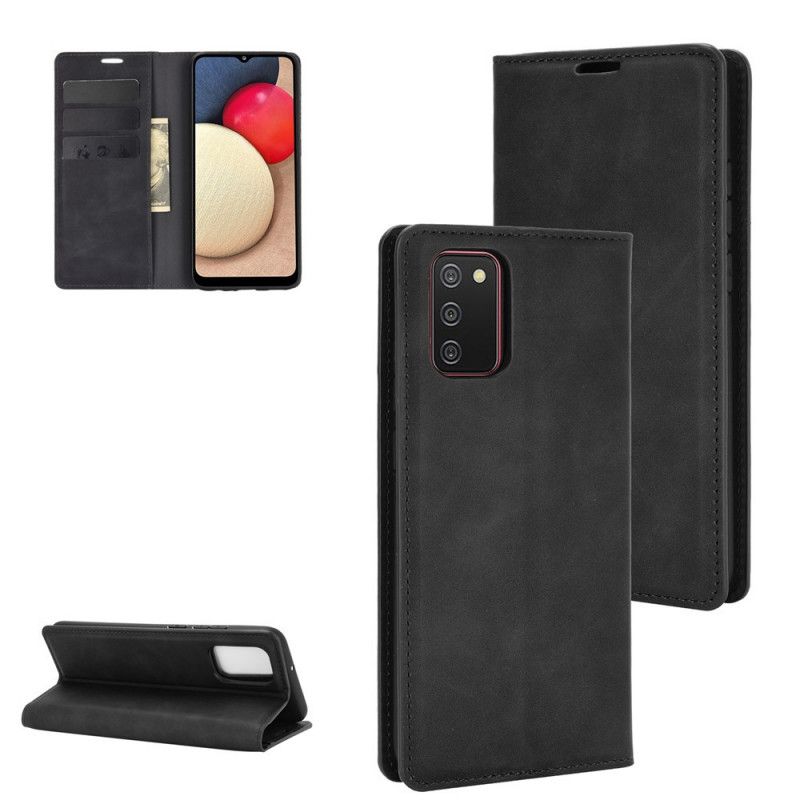 Folio-hoesje Samsung Galaxy A02s Grijs Zwart Zacht Leereffect