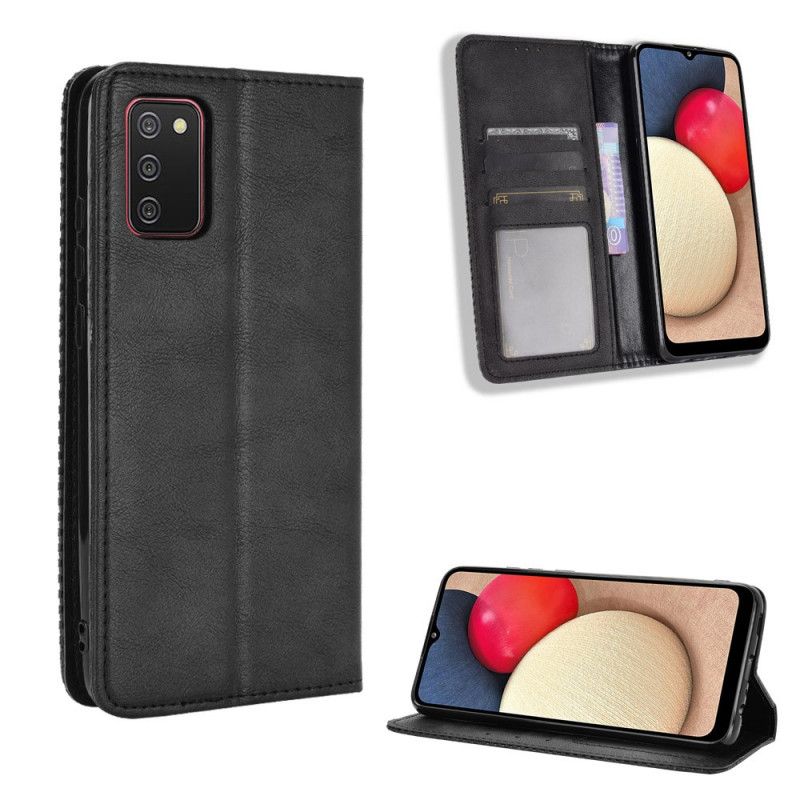 Folio-hoesje voor Samsung Galaxy A02s Rood Zwart Gestileerd Vintage Leereffect