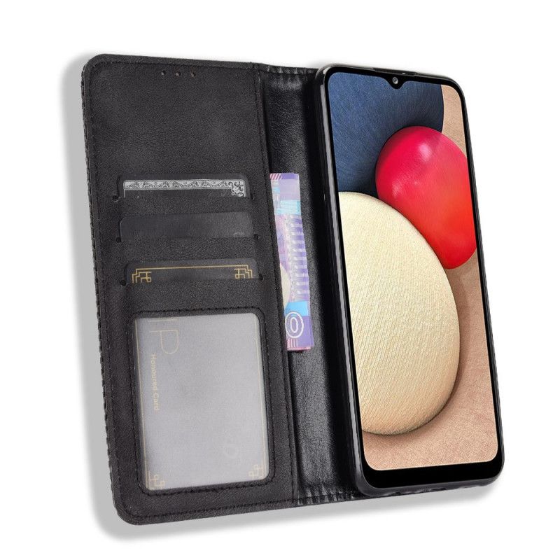 Folio-hoesje voor Samsung Galaxy A02s Rood Zwart Gestileerd Vintage Leereffect