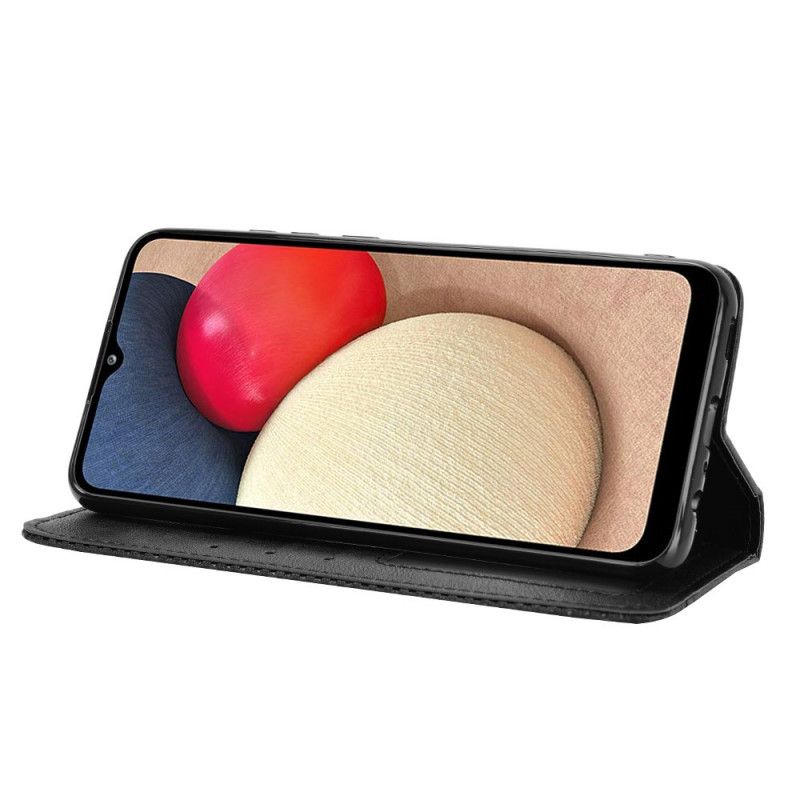Folio-hoesje voor Samsung Galaxy A02s Rood Zwart Gestileerd Vintage Leereffect