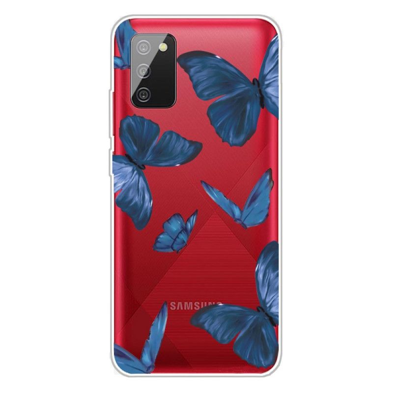 Hoesje Samsung Galaxy A02s Donkerblauw Roze Wilde Vlinders