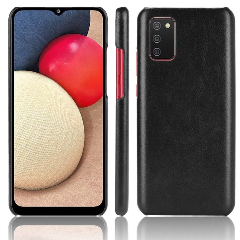 Hoesje Samsung Galaxy A02s Grijs Zwart Lychee Leereffect