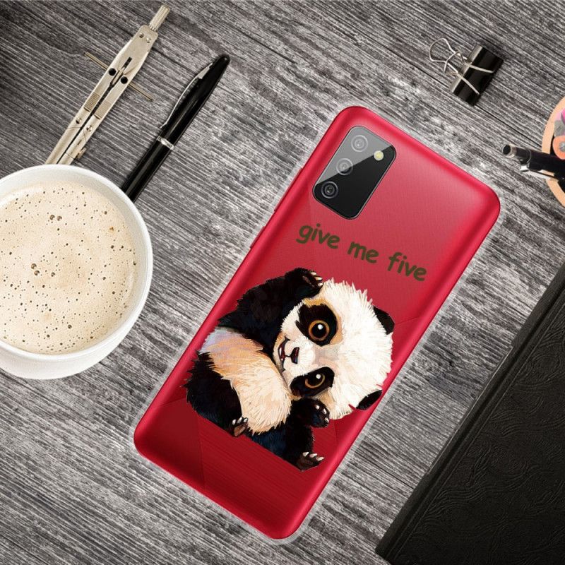 Hoesje Samsung Galaxy A02s Telefoonhoesje Doorzichtige Panda Geef Me Er Vijf