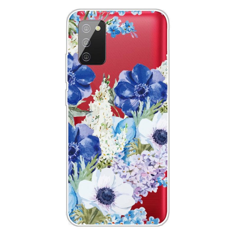 Hoesje Samsung Galaxy A02s Transparante Aquarelblauwe Bloemen