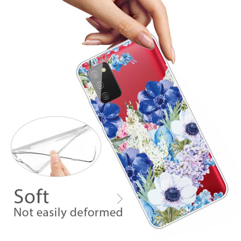 Hoesje Samsung Galaxy A02s Transparante Aquarelblauwe Bloemen