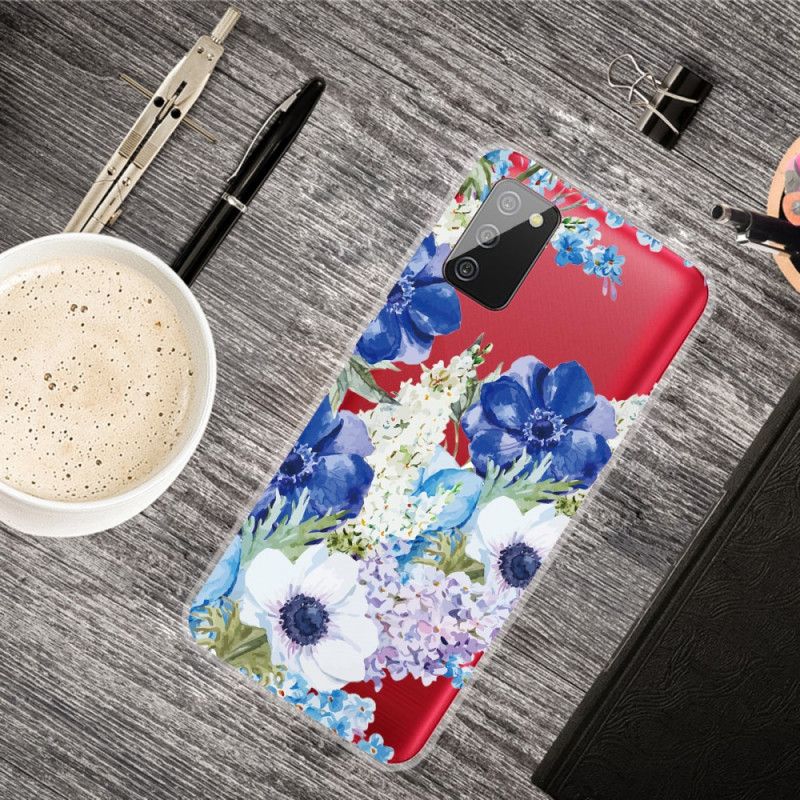 Hoesje Samsung Galaxy A02s Transparante Aquarelblauwe Bloemen