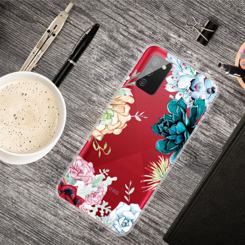 Hoesje Samsung Galaxy A02s Transparante Aquarelbloemen