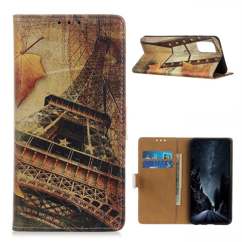 Leren Hoesje Samsung Galaxy A02s Eiffeltoren In De Herfst