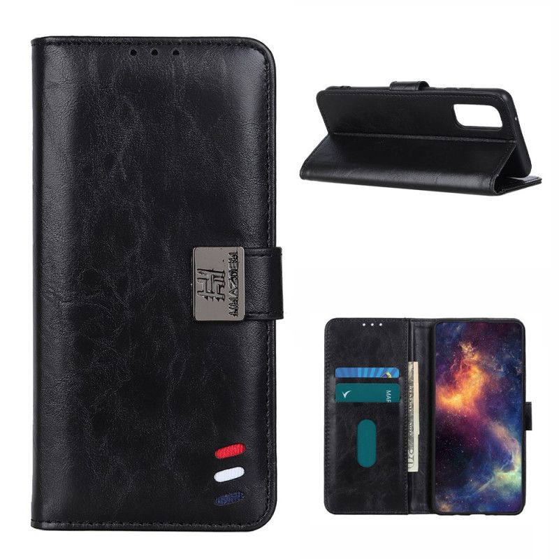 Leren Hoesje Samsung Galaxy A02s Rood Zwart Bizonleer Effect