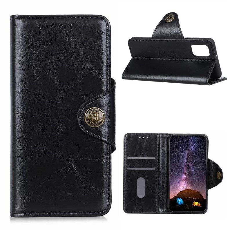 Leren Hoesje voor Samsung Galaxy A02s Donkerblauw Zwart Khazneh Glanzend Kunstleer