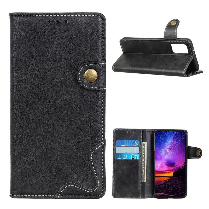 Leren Hoesje voor Samsung Galaxy A02s Rood Zwart Artistieke Knoop En Stiksel