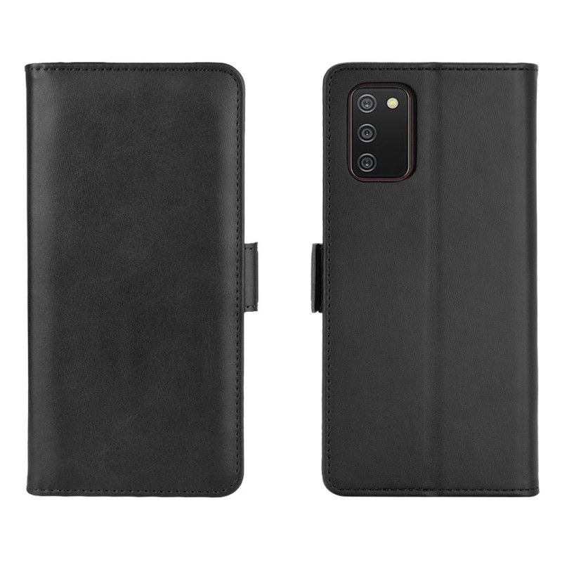Leren Hoesje voor Samsung Galaxy A02s Rood Zwart Dubbele Klep