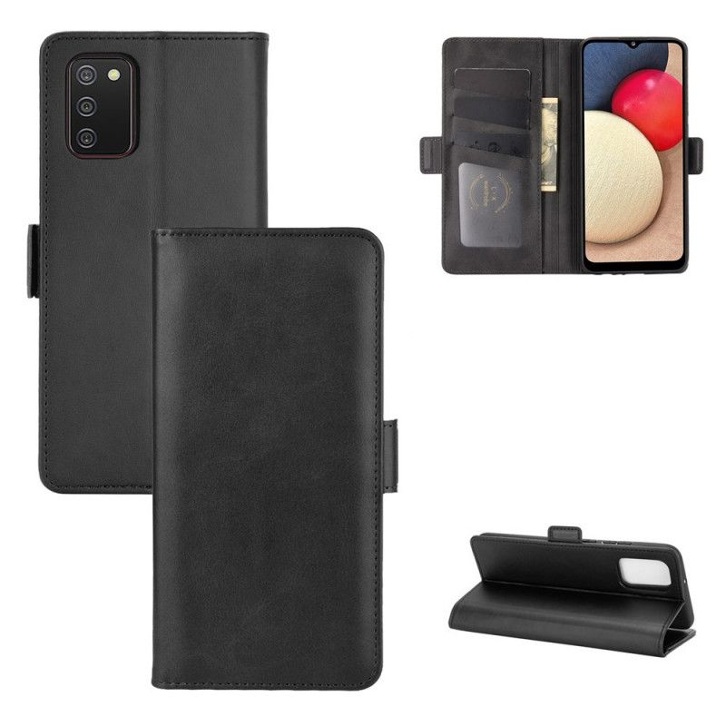 Leren Hoesje voor Samsung Galaxy A02s Rood Zwart Dubbele Klep
