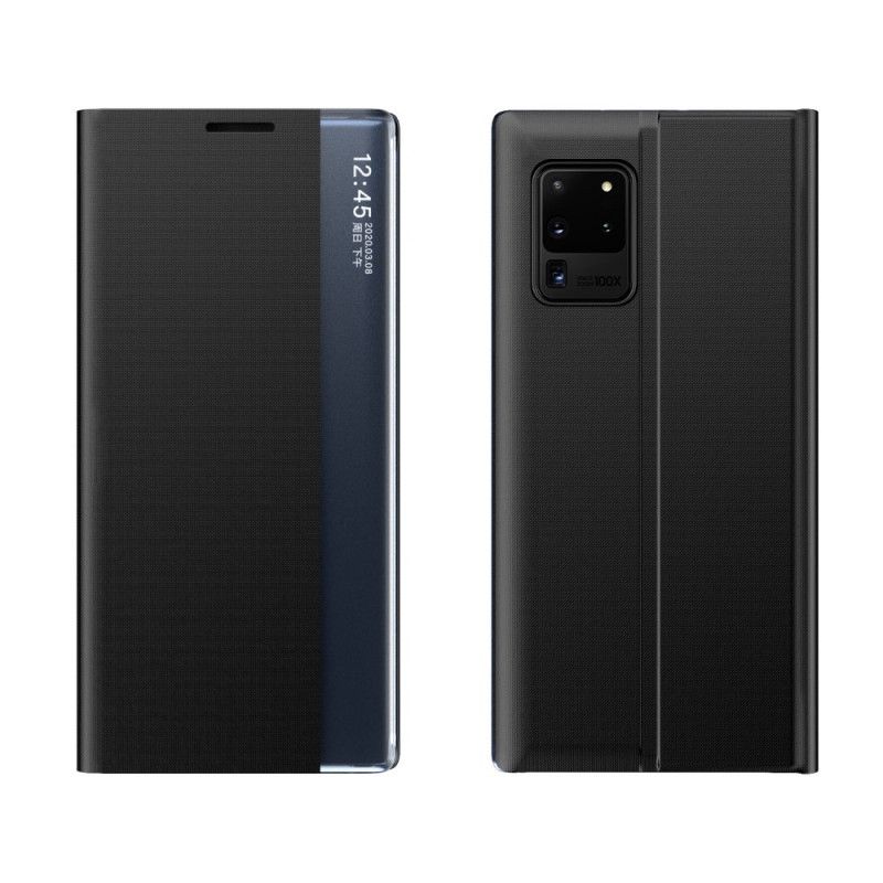 Zichtomslag Samsung Galaxy A02s Grijs Zwart Gestructureerd Leereffect