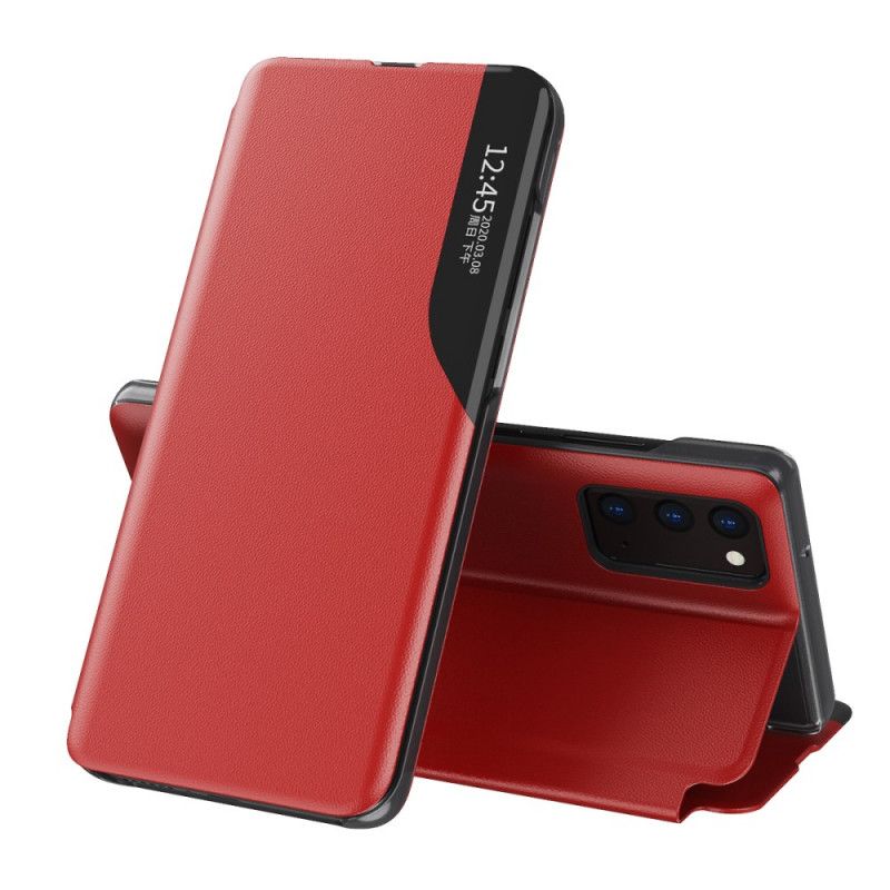 Zichtomslag Samsung Galaxy A02s Rood Zwart Kunstleer Met Textuur