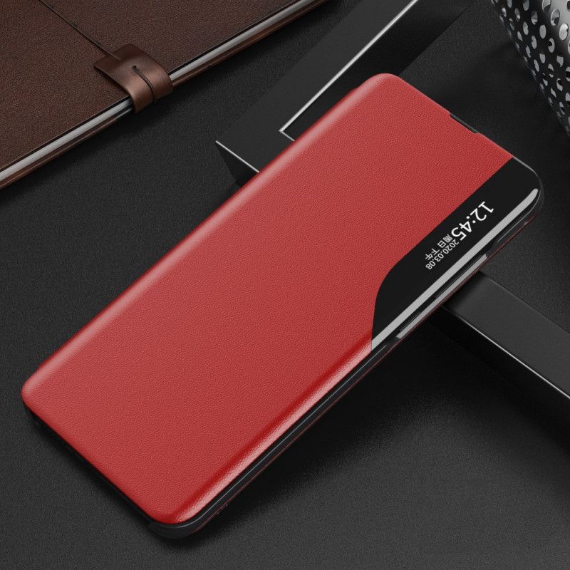 Zichtomslag Samsung Galaxy A02s Rood Zwart Kunstleer Met Textuur