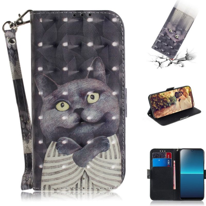 Leren Hoesje Sony Xperia L4 Grijze Kat Met String