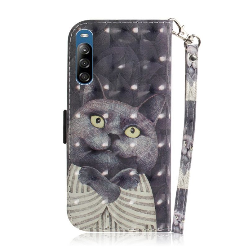 Leren Hoesje Sony Xperia L4 Grijze Kat Met String