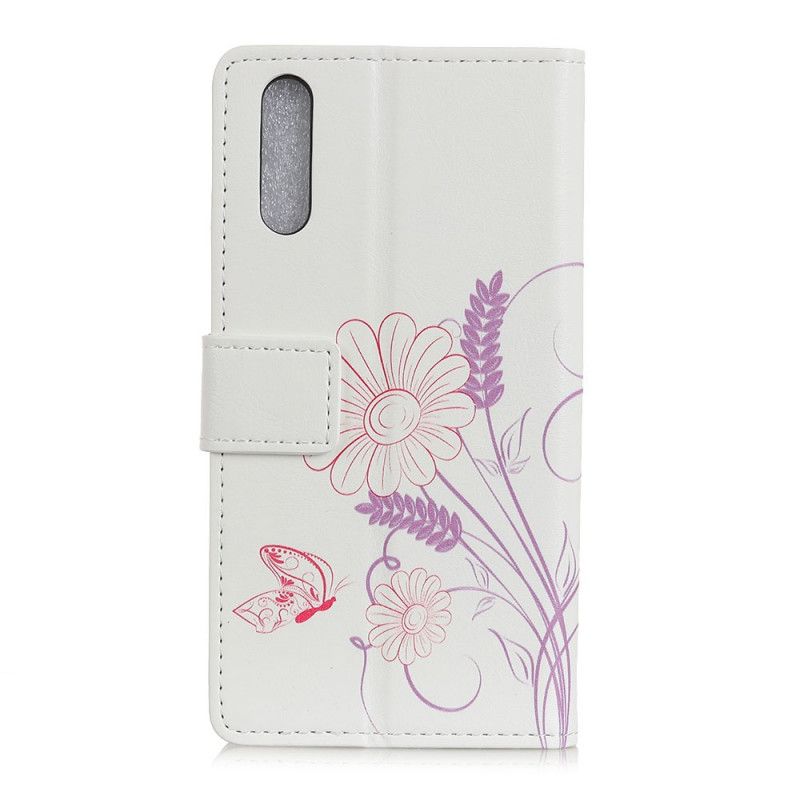 Leren Hoesje voor Sony Xperia L4 Vlinders En Bloemen Tekenen