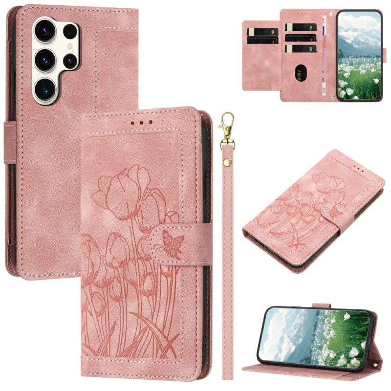 Bescherming Hoesje Samsung Galaxy S25 Ultra 5g Bloemenprint Met Leerlook