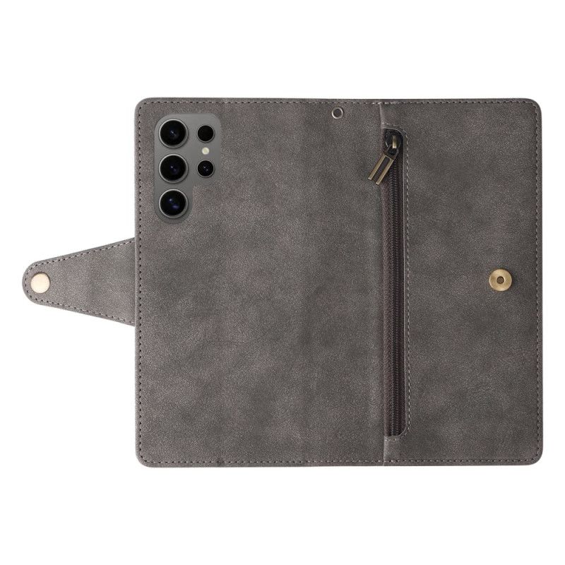 Bescherming Hoesje Samsung Galaxy S25 Ultra 5g Suède-effect Portemonnee Met Riem