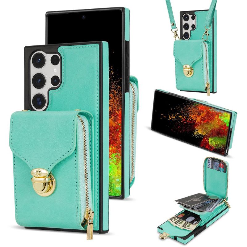 Hoesje Samsung Galaxy S25 Ultra 5g Portemonnee Met Rits En Schouderband Bescherming Hoesje