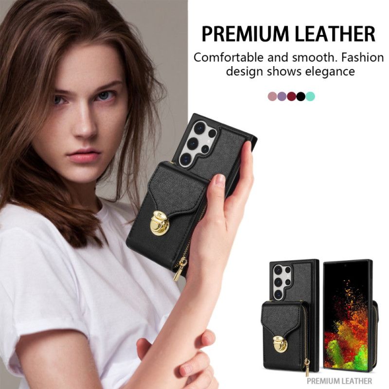 Hoesje Samsung Galaxy S25 Ultra 5g Portemonnee Met Rits En Schouderband Bescherming Hoesje