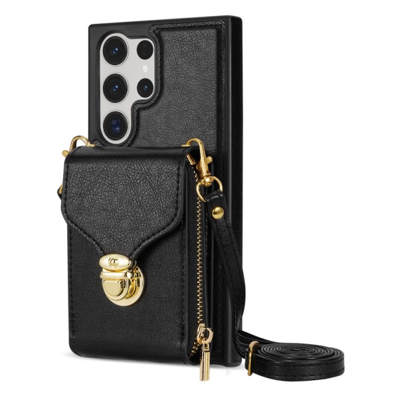 Hoesje Samsung Galaxy S25 Ultra 5g Portemonnee Met Rits En Schouderband Bescherming Hoesje