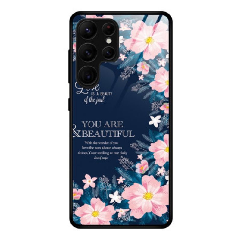 Hoesje Voor Samsung Galaxy S25 Ultra 5g Roze Bloemen Van Gehard Glas