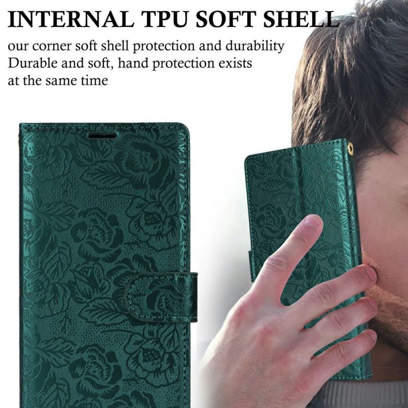 Leren Hoesje Samsung Galaxy S25 Ultra 5g Bloemenprint Met Bandje