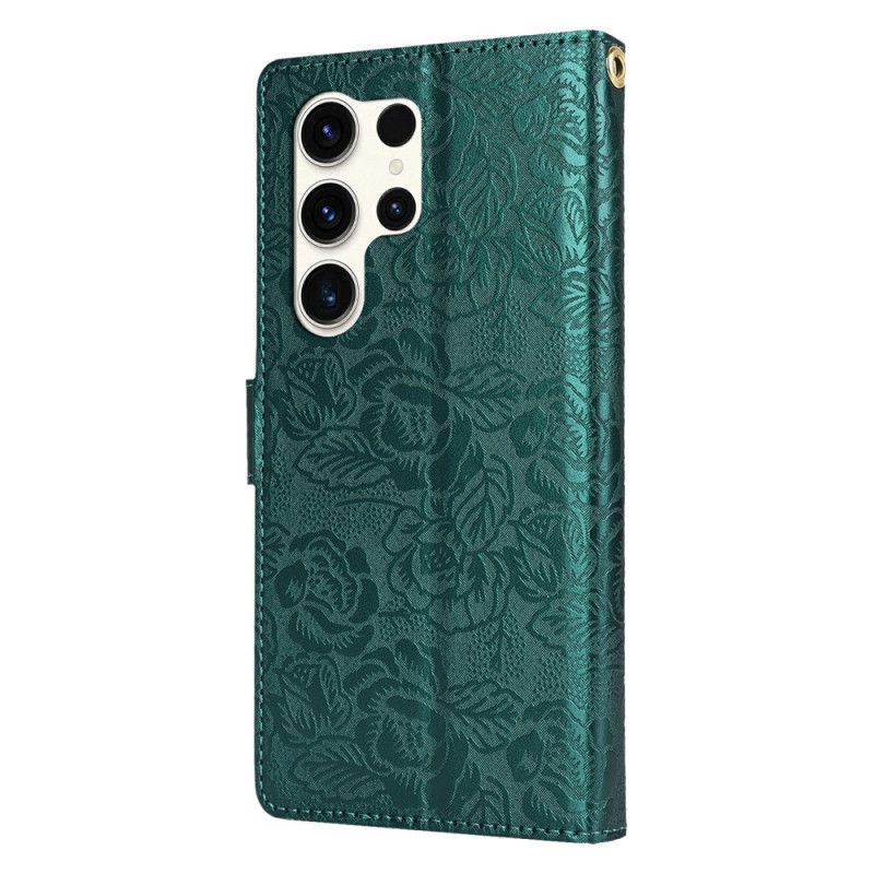 Leren Hoesje Samsung Galaxy S25 Ultra 5g Bloemenprint Met Bandje