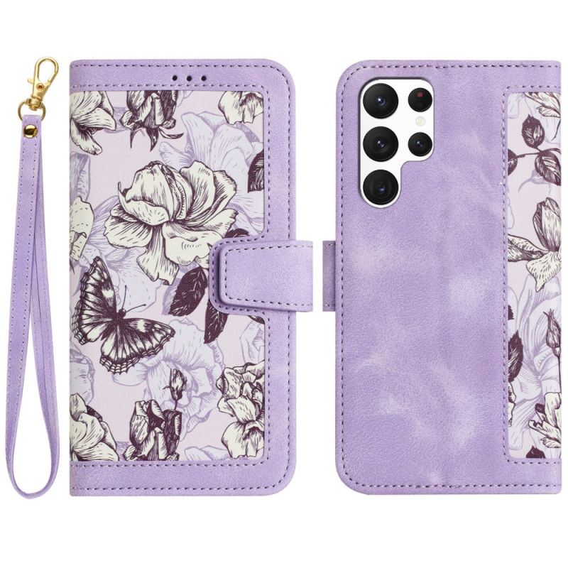 Leren Hoesje Samsung Galaxy S25 Ultra 5g Portemonnee Met Bloemenprint Bescherming Hoesje