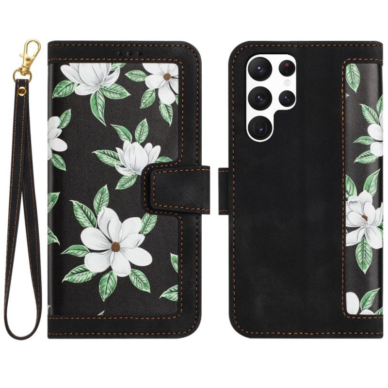 Leren Hoesje Samsung Galaxy S25 Ultra 5g Portemonnee Met Bloemenprint Bescherming Hoesje