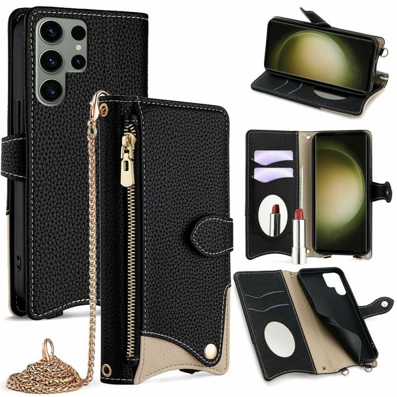 Leren Hoesje Samsung Galaxy S25 Ultra 5g Portemonnee Met Ketting Bescherming Hoesje