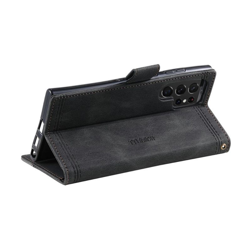 Leren Hoesje Samsung Galaxy S25 Ultra 5g Tweekleurige Rfid-portemonnee In Suède-stijl Met Bandje