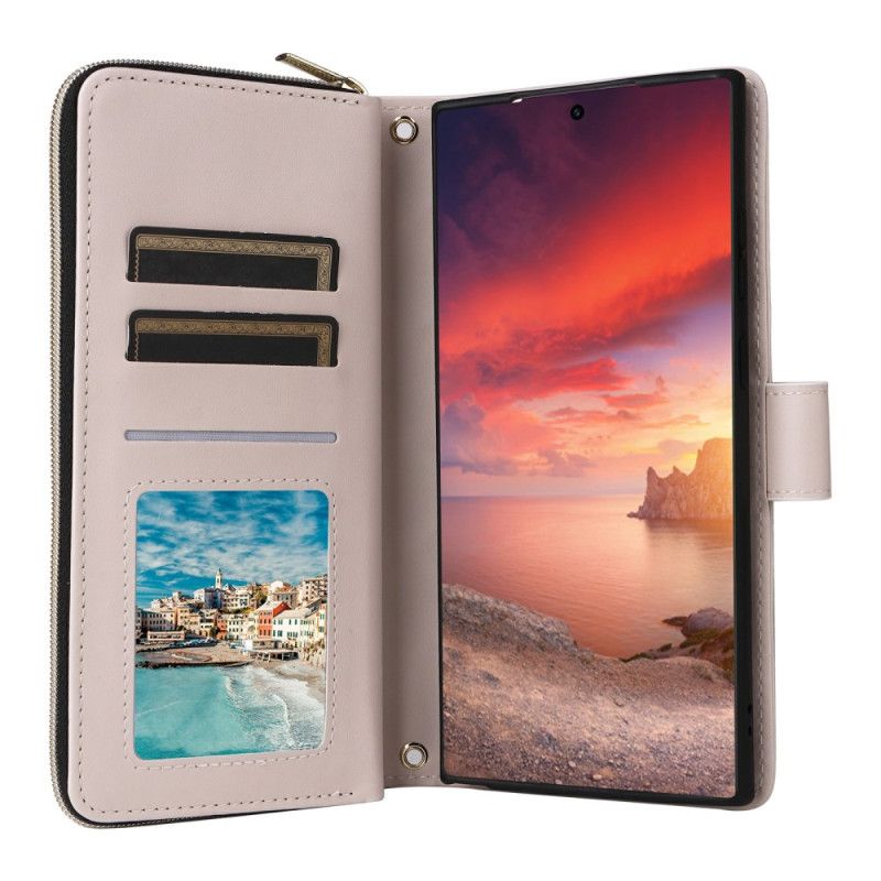 Leren Hoesje Voor Samsung Galaxy S25 Ultra 5g Gewatteerde Portemonnee Met Bandje En Schouderband