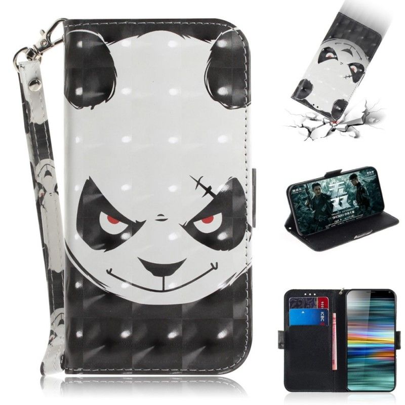 Leren Hoesje voor Sony Xperia 10 Boze Panda Met String