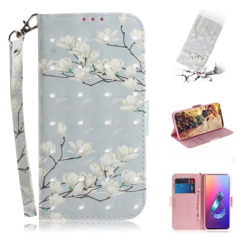 Bescherming Hoesje Asus ZenFone 6 Telefoonhoesje Bloeiende Boom Met String