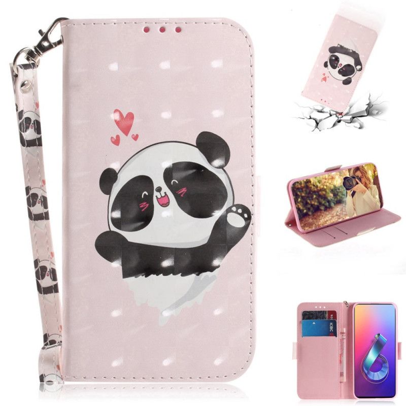 Bescherming Hoesje Asus ZenFone 6 Telefoonhoesje Panda Love Met String