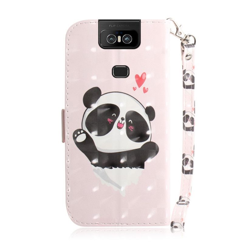 Bescherming Hoesje Asus ZenFone 6 Telefoonhoesje Panda Love Met String