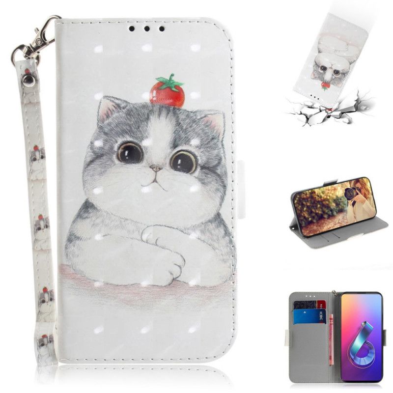 Cover Folio-hoesje Asus ZenFone 6 Telefoonhoesje Tomaat Op De String Kat