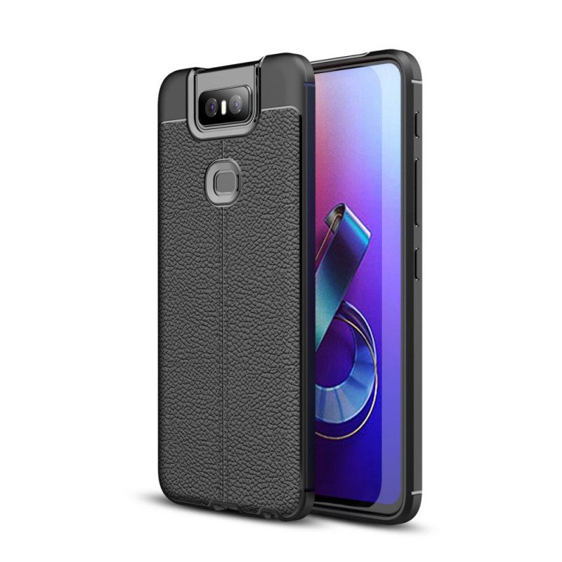 Cover Hoesje Asus ZenFone 6 Rood Zwart Telefoonhoesje Dubbellijns Lychee Leereffect