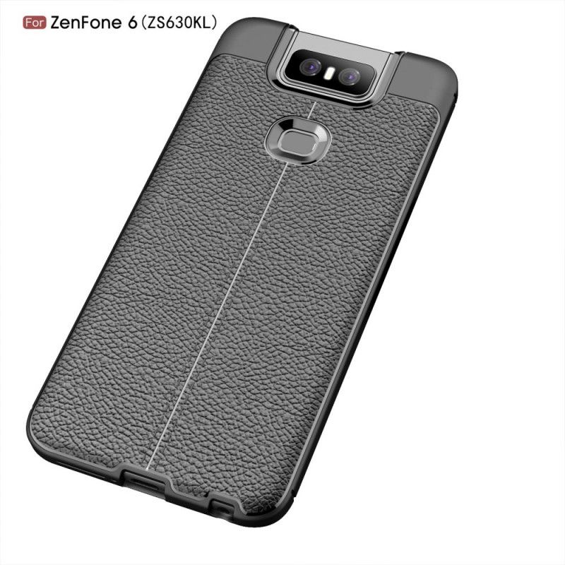 Cover Hoesje Asus ZenFone 6 Rood Zwart Telefoonhoesje Dubbellijns Lychee Leereffect
