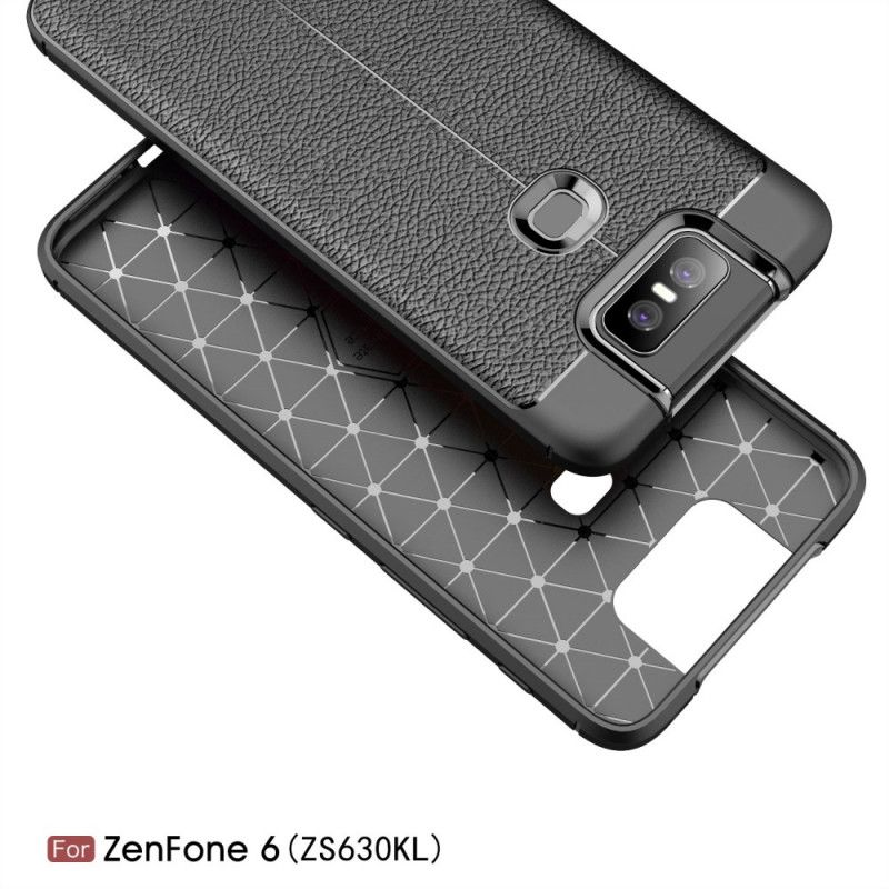 Cover Hoesje Asus ZenFone 6 Rood Zwart Telefoonhoesje Dubbellijns Lychee Leereffect