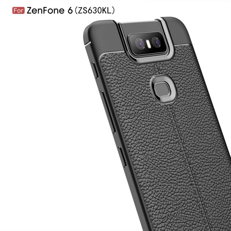 Cover Hoesje Asus ZenFone 6 Rood Zwart Telefoonhoesje Dubbellijns Lychee Leereffect