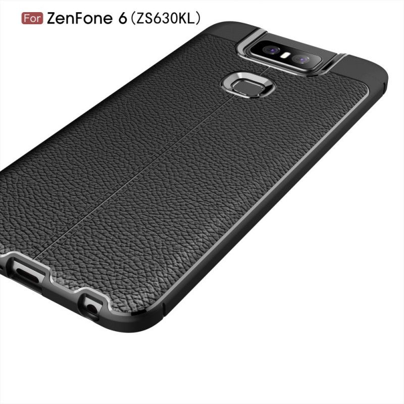 Cover Hoesje Asus ZenFone 6 Rood Zwart Telefoonhoesje Dubbellijns Lychee Leereffect